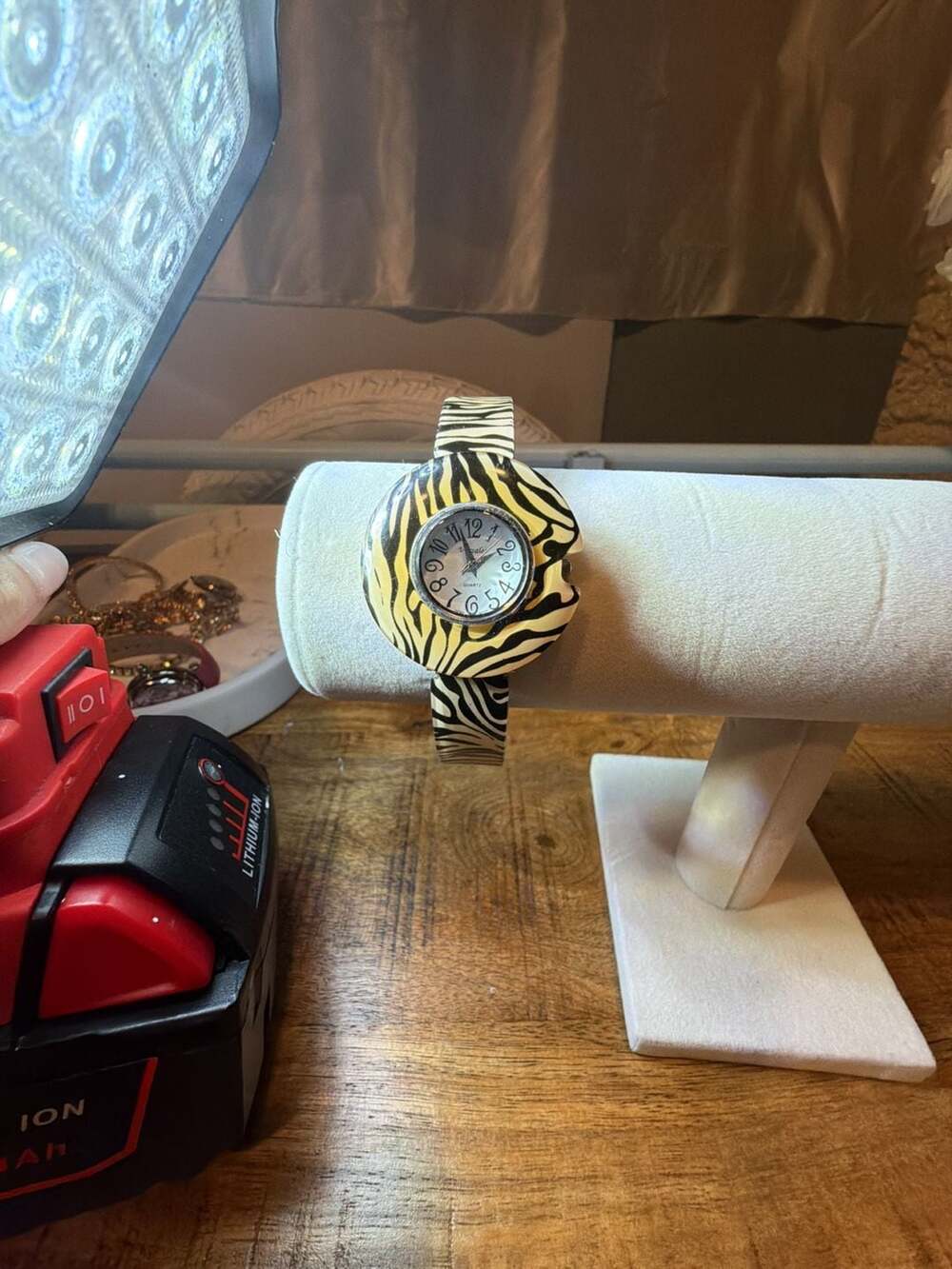 Studio Quartz Women's Zebra Print Cuff Bangle Watch